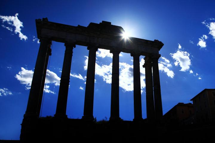 a view of a city at sunset