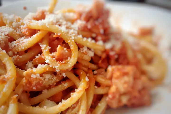 a close up of pasta