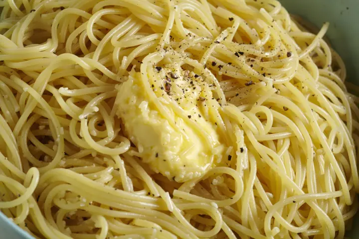 a close up of pasta