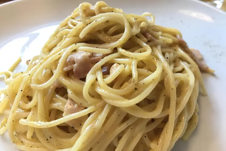 a close up of a plate of pasta