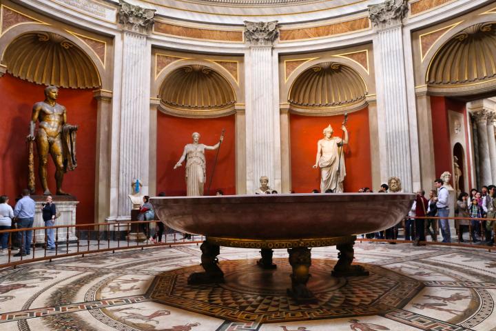 a large building with a clock on a table