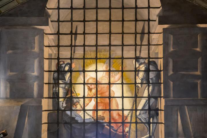 a close up of a brick building