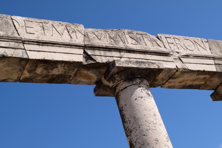 a close up of a stone building