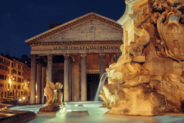 a group of people in front of Pantheon, Rome