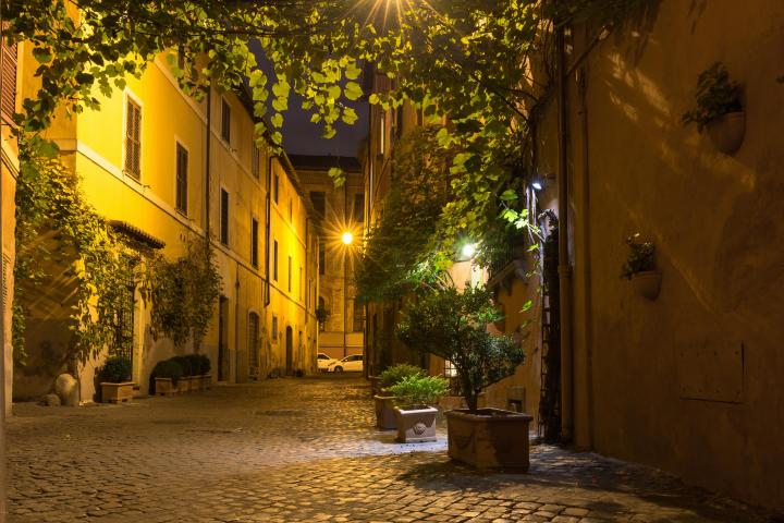 a building lit up at night