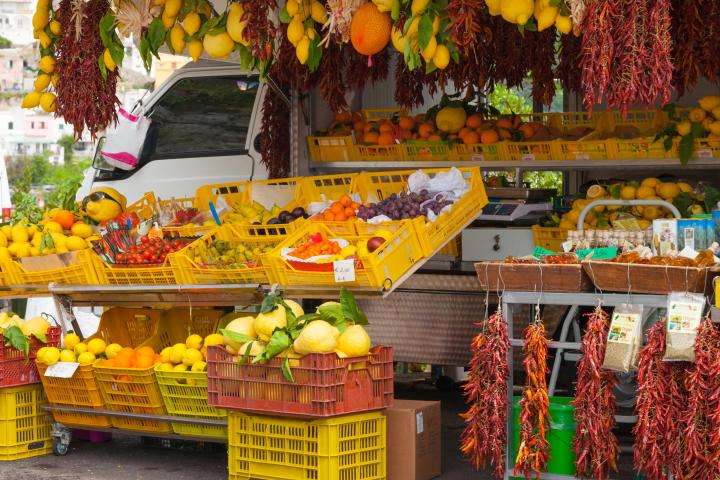 a variety of fruit on display in a store
