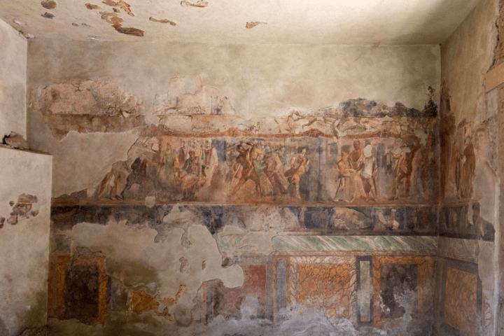 a painting of an old building